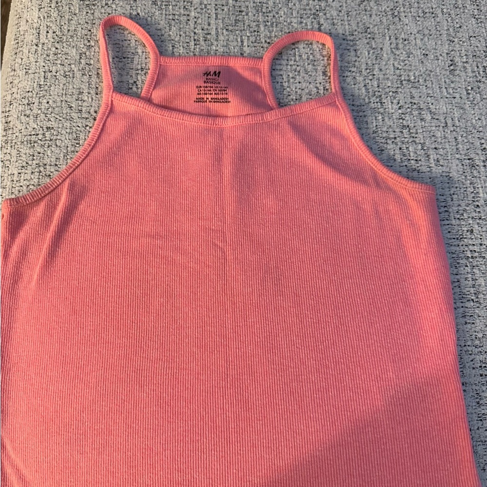 H&M Coral Pink Ribbed Tank Top - Slim Strappy Cami